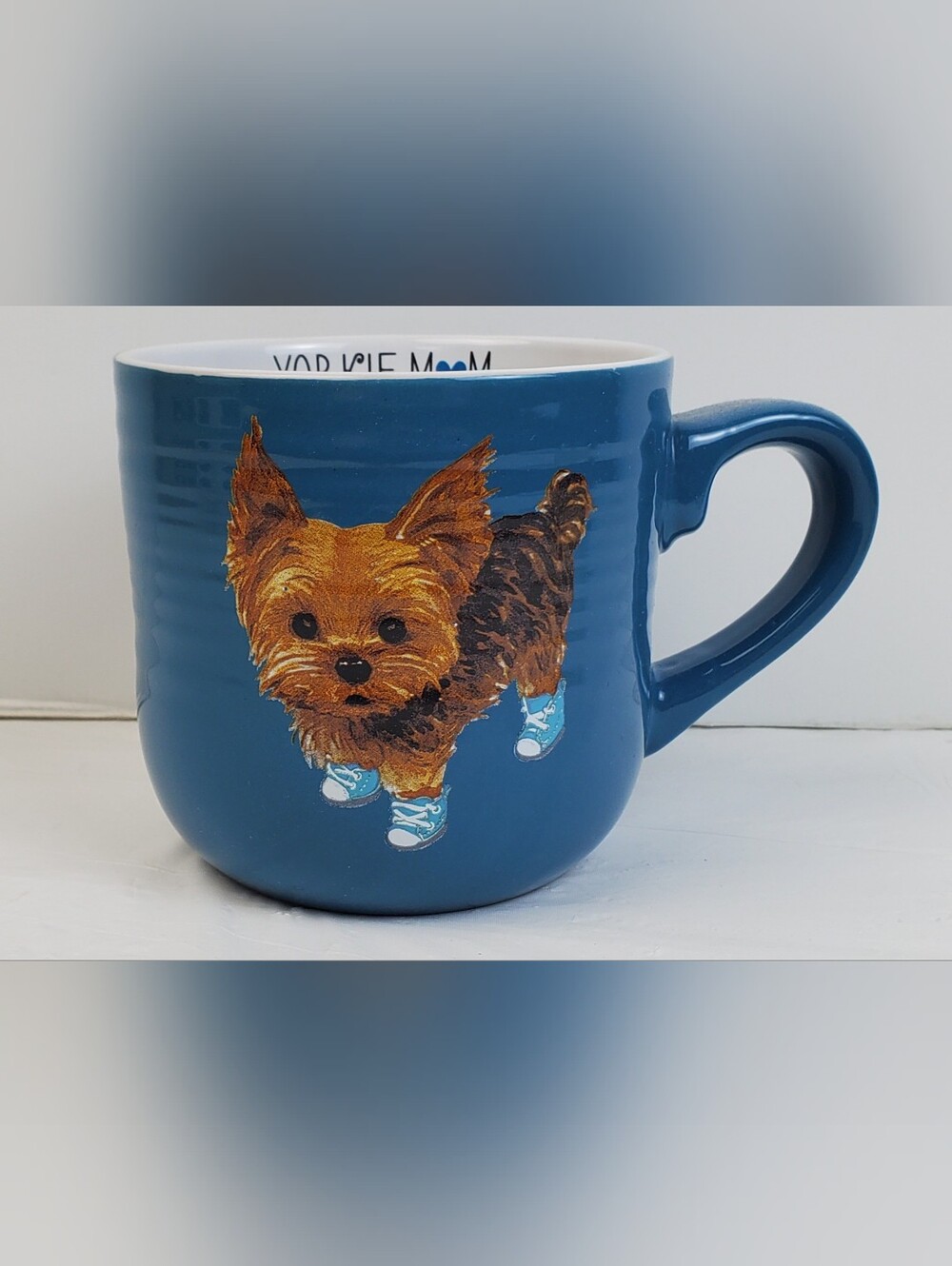 Belle Maison Yorkie Mom Blue 15oz Tea Coffee Mug Cup Office Terrier Dog - EUC